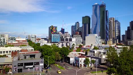 Schöne-Aufsteigende-Luftaufnahme-Von-Melbourne-Victoria-Australia-Central-Business-District-Downtown