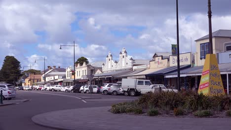 Establishing-shot-of-Port-Fairy-Victoria-Australia-downtown-business-district