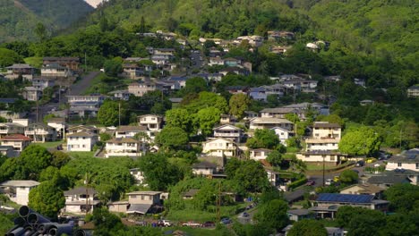 Houses-are-nestled-on-a-lush-hillside-near-Honolulu-Hawaii