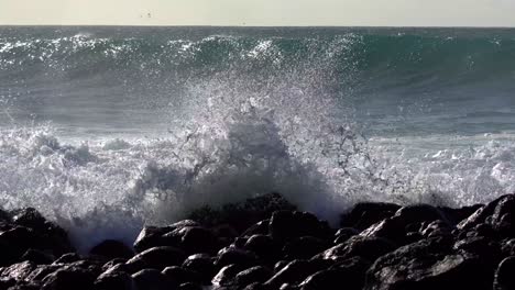 Blaue-Wellen-Rollen-In-Die-Küste-Von-Hawaii-Und-Brechen-Am-Ufer-8