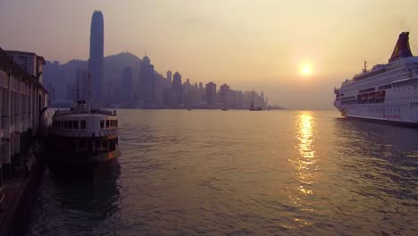 Panning-shot-across-Hong-Kong-harbor-and-skyline-with-clouds-4