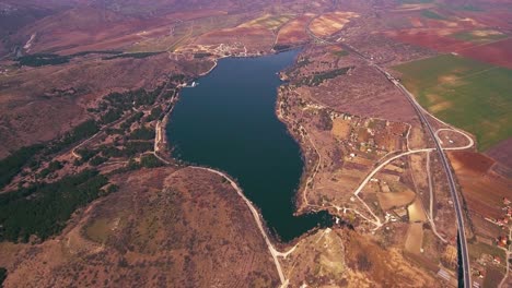 High-aerial-above-Lake-Mladost-in-Macedonia