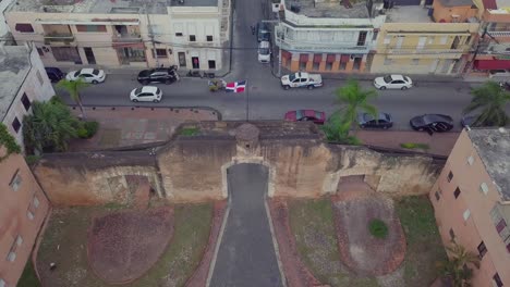 Aerial-of-the-flag-of-the-Dominican-Republic-in-Santo-Domingo