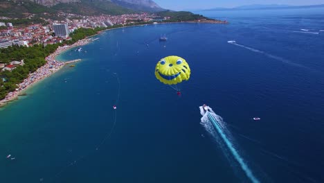 Beautiful-aerial-over-parasailing-near-Hvar-on-the-Adriatic-coastline-Croatia