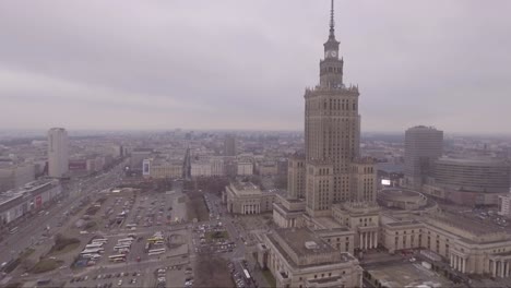 Aerial-shot-of-Palace-of-Culture-and-Science-in-Warsaw-Poland