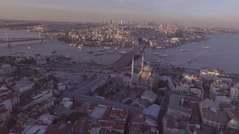 Very-good-aerial-of-Instanbul-Turkey-old-city-skyline-with-mosques-and-Bosphorus-River-bridges-distant-5