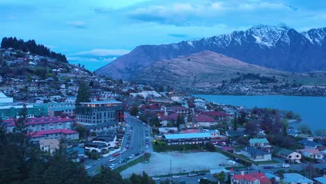 Aerial-Over-Queenstown-New-Zealand-At-Night-Or-Dusk