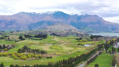Beautiful-Aerial-Over-A-Golf-Course-Near-Queenstown-In-The-South-Island-Of-New-Zealand