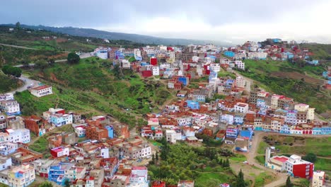 Aerial-Over-The-Blue-City-In-Morocco-On-Hillside-In-North-Africa