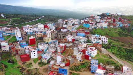 Aerial-Over-The-Blue-City-In-Morocco-On-Hillside-In-North-Africa-1