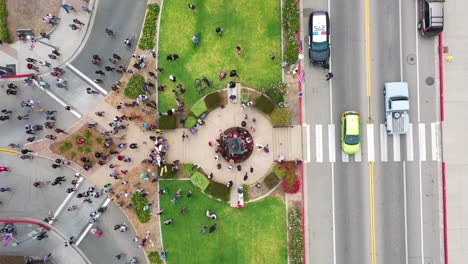 Aerial-Shot-Of-Chumash-American-Indian-Protest-Against-Father-Junipero-Serra-Statue-In-Front-Of-City-Hall-Ventura-California-5