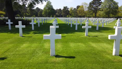 Moving-Shot-Through-The-World-War-Two-Normandy-American-Cemetery-In-France