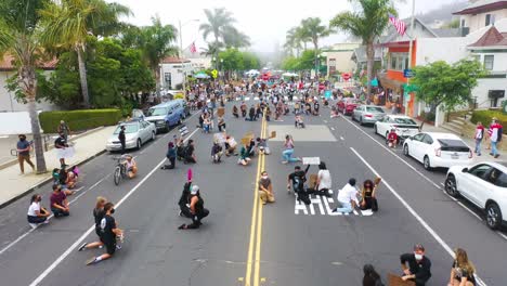 Aerial-Over-Crowds-Large-Black-Lives-Matter-Blm-Protest-March-Kneeling-On-The-Street-Ventura-California-1