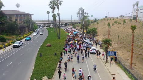High-Aerial-Over-Large-Crowds-In-Street-Black-Lives-Matter-Blm-Protest-March-Marching-Through-Ventura-California-2