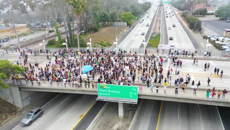 High-Aerial-Over-Large-Crowds-On-Freeway-Overpass-Black-Lives-Matter-Blm-Protest-In-Ventura-California-2