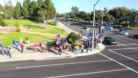 Aerial-Over-Trump-Supporters-In-Rally-Protesting-Election-Fraud-On-Street-Corner-In-Ventura-California-2