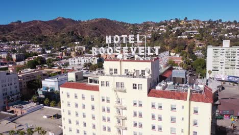 Aerial-Approach-Hotel-Roosevelt-On-Hollywood-Boulevard-In-Downtown-Hollywood-California-1