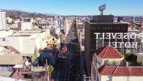 Aerial-Reveal-Of-Hollywood-Boulevard-And-Roosevelt-Hotel-1