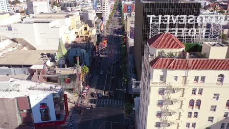 Aerial-Reveal-Of-Hollywood-Boulevard-And-Roosevelt-Hotel-2