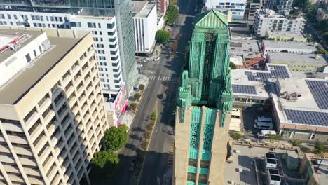 Good-Aerial-Of-The-Bullocks-Wilshire-Art-Deco-Historical-Building-And-Copper-Summit-In-Los-Angeles-California-2