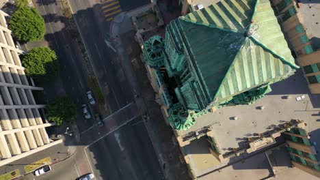 Good-Aerial-Of-The-Bullocks-Wilshire-Art-Deco-Historical-Building-And-Copper-Summit-In-Los-Angeles-California-3