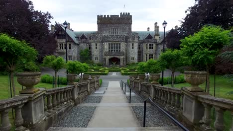 The-camera-approaches-Hatley-Castle-in-British-Columbia-Canada