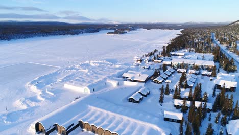 An-Aerial-View-Shows-The-Forested-Area-Surrounding-An-Ice-Hotel-In-Kiruna-Sweden-1
