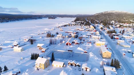 An-Vista-Aérea-View-Shows-The-Colorful-Homes-Near-A-Forest-In-The-Wintry-Town-Of-Kiruna-Sweden-2