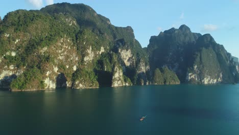 An-Aerial-View-Shows-Tourists-Riding-A-Motorboat-Away-From-Khao-Sok-National-Park-In-Surat-Thani-Thailand