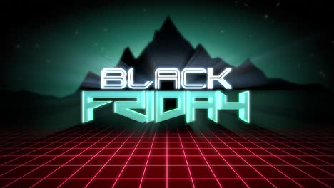 Animation-intro-text-Black-Friday-and-red-grid-and-mountain-retro-background