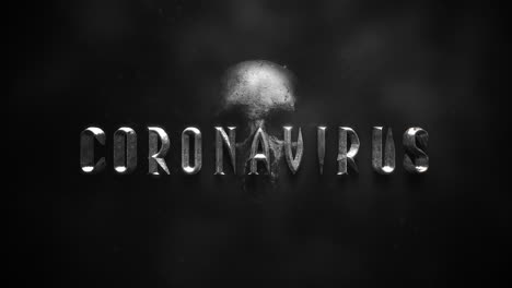 Animated-closeup-text-Coronavirus-and-mystical-horror-background-with-dark-skull