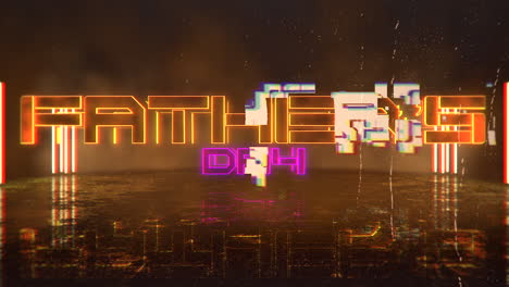 Animation-text-Fathers-day-and-cyberpunk-animation-background-with-neon-lights-on-wall-of-city