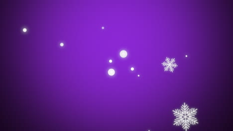Animation-Fliegen-Weiße-Schneeflocken-Und-Abstrakte-Partikel-Auf-Lila-Feiertagshintergrund