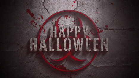 Animated-closeup-text-Happy-Halloween-and-mystical-horror-background-with-toxic-sign-and-dark-bloode