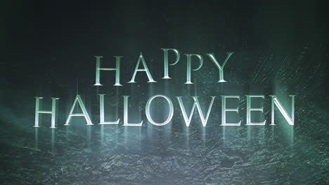 Animation-text-Happy-Halloween-on-mystical-horror-background-with-dark-smoke-and-motion-camera