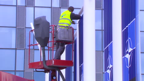 Exteriors-Of-The-New-Nato-Headquarters-In-Brussels-Are-Shown-As-Banners-Are-Put-Into-Place