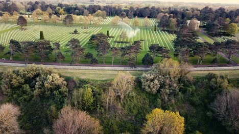 Aerial-Over-the-American-Military-Cemetery-Of-France-Coastline-Of-Normandy-And-A-Bunker-Left-Over-From-the-War-For-the-75th-Commemoration-Of-Dday-2019