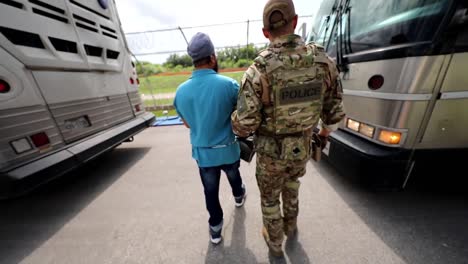 Los-Soldados-Estadounidenses-Transportan-A-Los-Prisioneros-Del-Medio-Oriente-Desde-Una-Prisión-A-Autobuses