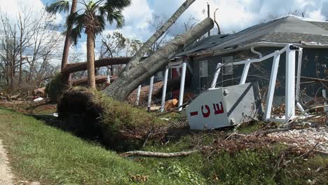 Ein-Baum-Ist-Aufgrund-Des-Hurrikans-Michael-2018-Auf-Ein-Haus-Im-Canal-Park-Florida-Gefallen