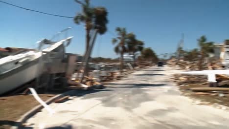 A-Destroyed-Harbor-With-A-Beached-Boat-In-Lynn-Haven-Florida-Due-To-Hurricane-Michael-2018
