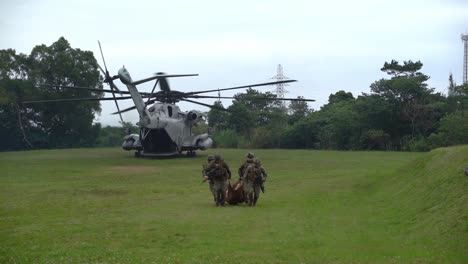 Los-Marines-Estadounidenses-Simulan-La-Extracción-De-Bajas-De-Soldados-Heridos-De-Gravedad-En-Lz-Owl-Ginoza-Okinawa-Japón