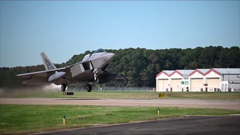 Slow-Motion-Us-Air-Force-F22-Raptor-Jet-Fighter-Plane-Take-Off-From-A-Runway-Joint-Base-Langley-Eustis-Virginia