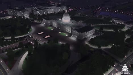 Un-Vuelo-Animado-Por-El-Edificio-Del-Capitolio-De-Los-Estados-Unidos-En-Washington-DC-Por-La-Noche
