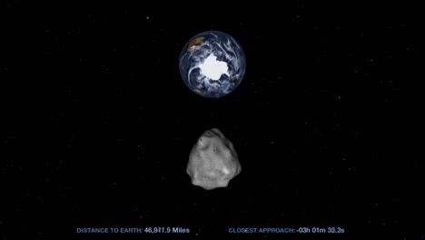 NASA-Animation-Eines-Asteroiden,-Der-Sich-Durch-Den-Weltraum-Bewegt-Und-Sich-Der-Erde-Nähert