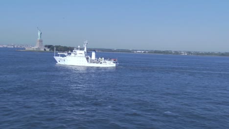 Beautiful-Aerial-In-New-York-Harbor-Of-Noaa-Research-Vessel-Heading-Out-To-Sea