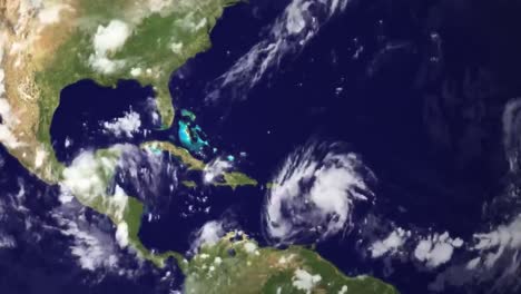 Eine-Wetterkarte-Zeichnet-Den-Hurrikan-Irene-Auf,-Als-Er-2014-Die-Karibik-überquerte