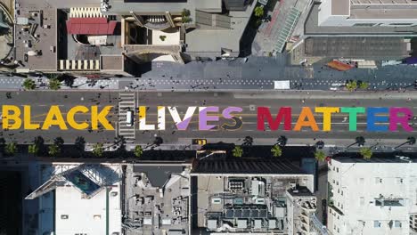 High-Aerial-Over-The-All-Black-Lives-Matter-Blm-Mural-On-Street-Top-Down-Hollywood-Blvd-Los-Angeles-California