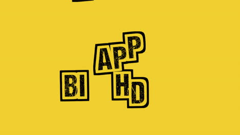 Animation-intro-text-Happy-Birthday-on-yellow-hipster-and-grunge-background-with-spotted-splashes
