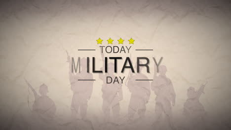 Animation-text-Military-Day-on-warfare-background-with-silhouette-of-soldiers