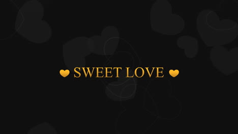 Animated-closeup-Sweet-Love-text-and-romantic-gold-hearts-on-Valentines-day-background